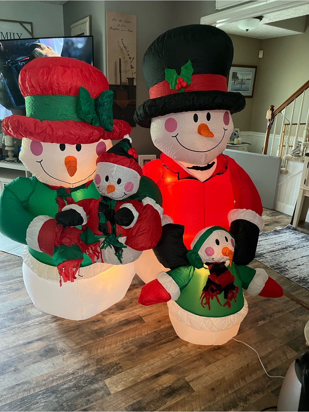 Holiday Inflatable Snowman Family Decoration - Red & Green